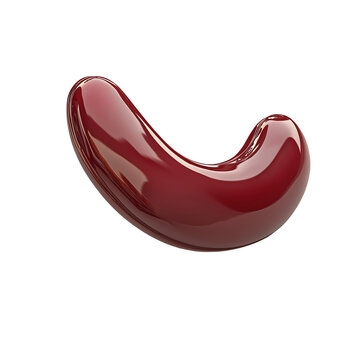 This image presents a shiny, rendered, maroon-colored three-dimensional bean-shaped object, isolated on transparent background.