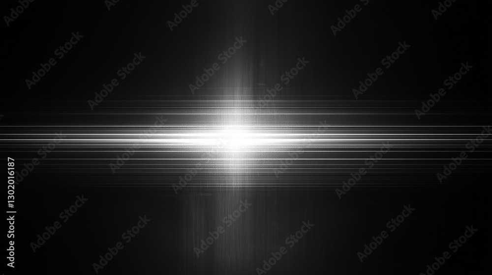 Poster Abstract black background with dynamic white lines and glowing light rays. Digital futuristic illustration with glitch effect, noise texture, and minimalist monochrome design. High-contrast black and 