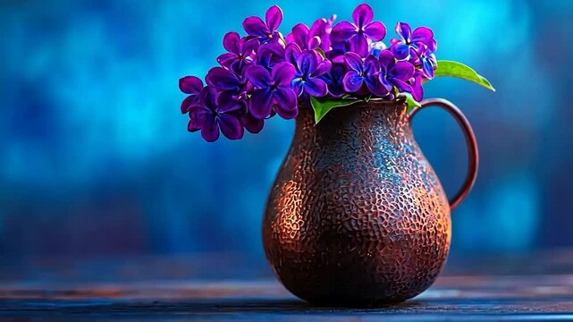 Purple Lilac Bouquet in Copper Pitcher