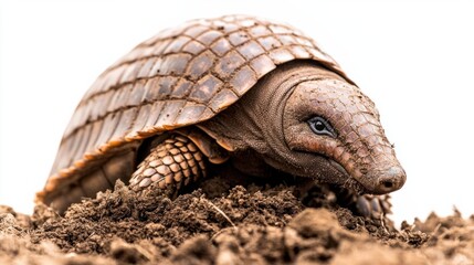 Fototapeta premium Close-Up of a Unique Turtle on Soil with Textured Shell