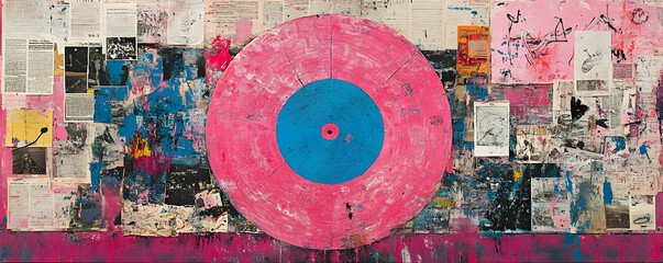 Pink circle collage art, studio backdrop