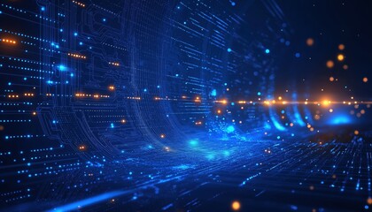 Obraz premium Futuristic Digital Circuit Board with Glowing Data Stream - Tech Background