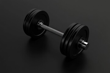 Naklejka premium A black dumbbell resting on a dark surface background
