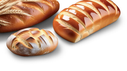 Assorted freshly baked bread isolated on transparent background.