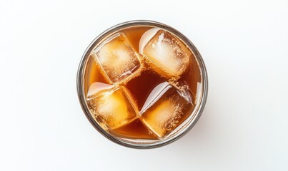 Iced coffee in a glass with ice cubes.