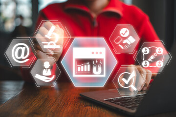 Visual representation of inbound marketing strategy with digital icons and analytics on a modern tech interface.