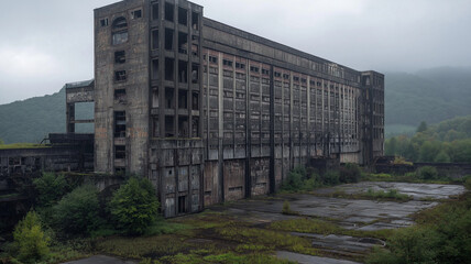 Fototapeta premium Brutalist abandoned building in a dystopian atmosphere
