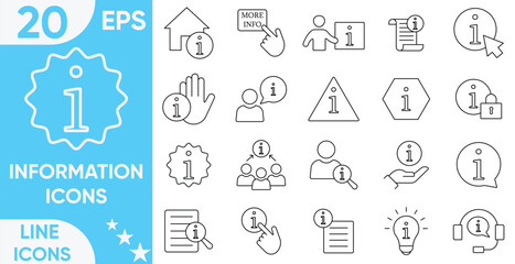 Information icon set., rule, instruction, inform, server,  help, search information, customer help service, support, news, about, instructions and more.Vector and illustrator set.