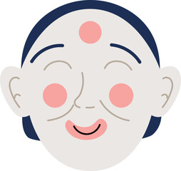 Smiling face with rosy cheeks and a headband