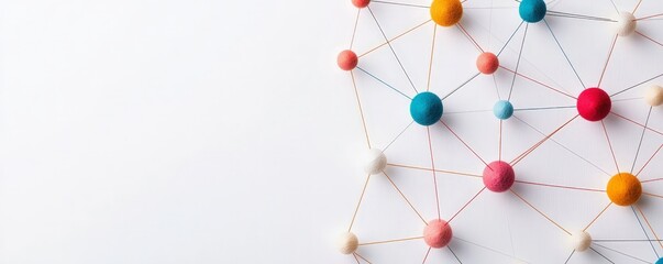 Abstract Network Visualization with Colorful Nodes and Connecting Lines on White Background