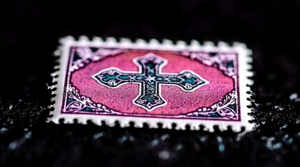 Obraz premium Vintage Postage Stamp Purple Cross Design Collectible Philately