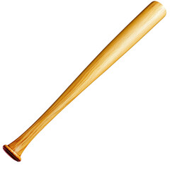 Obraz premium Classic wooden baseball bat with natural finish displayed on a rustic wooden surface in a sporty background setting isolated on transparent background..