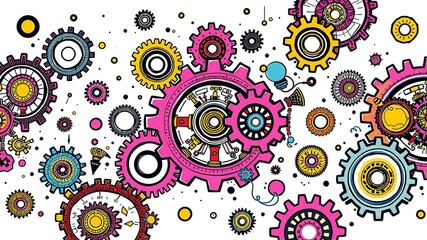 Fototapeta premium Intricate Gears and Patterns: Steampunk Doodle Art in Vibrant Hues