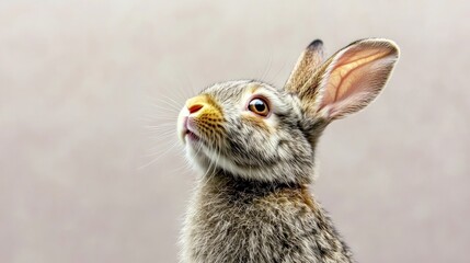 Obraz premium Adorable Baby Rabbit Curious Expression Grey Fur Pet Bunny Animal Portrait