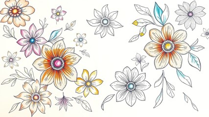 Obraz premium Intricate Pencil Etching of Floral Motifs on Watercolor Paper