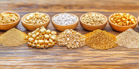 A display showcasing various types of gold purity and fidelity in a high-resolution image format.