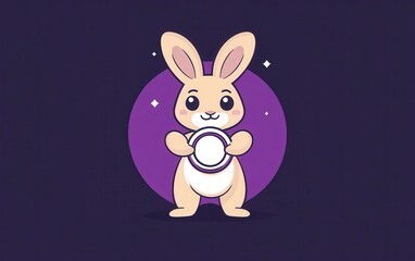 Obraz premium Adorable Beige Pixel Art Rabbit Holding White Circle on Purple