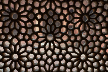 Agra , India - 2 January 2025 Hand carved white marble lattice window of the Tomb of Sheikh Salim...