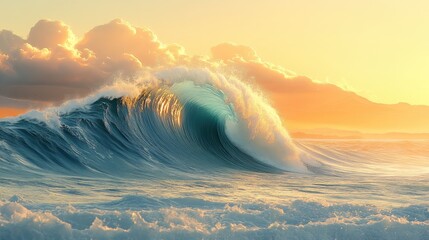 Majestic Sunset Wave Crashing, Ocean, Sunrise, Dramatic, Beautiful