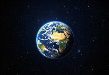 Fototapeta premium planet earth view from dark space showing africa and europe continents, global globe floating in cosmic void, universe perspective