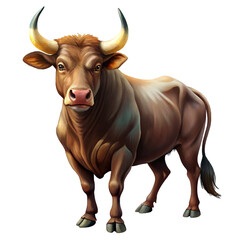 Brown Bull Standing Strong with Large Curved Horns