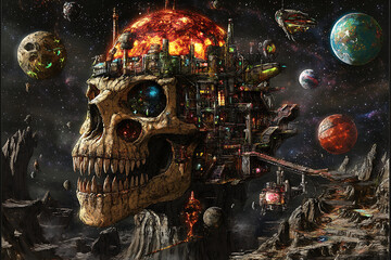 Pixel Art Battle Map: Cosmic Skull City Explosion