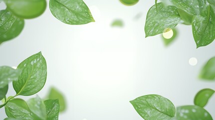 Falling Green Leaves on White Background