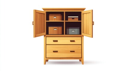 Open Wooden Cabinet Illustration