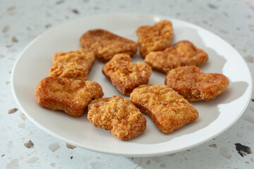 A view of restaurant style chicken nuggets.