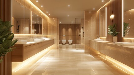 Modern Elegant Bathroom Interior with Warm Lighting