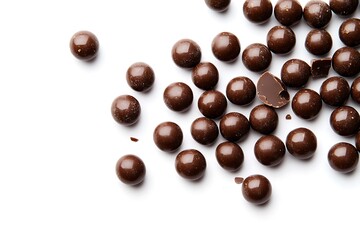 Chocolate pieces isolated on white background. Top view. Flat lay pattern