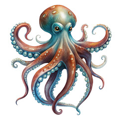 Blue and Orange Octopus with Curved Tentacles and Suction Cups