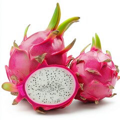 Fresh Dragon Fruit Displayed Against White Background