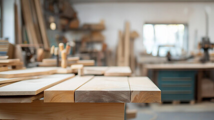 Planed Pine Wood Boards in Carpenters Workshop