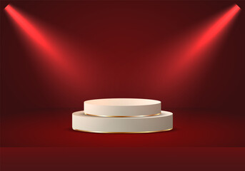 Elegant Stage Platform with Golden Trim and Dramatic Lighting