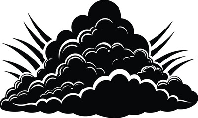 A set of clouds illustration in the sky in black silhouette