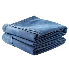 Folded Blue Fabric Stack with White Stitching, isolated on transparent or white background