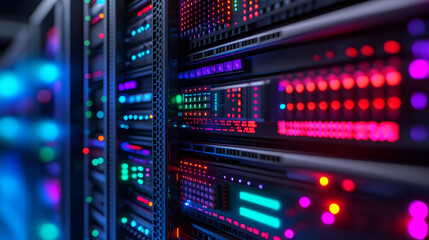 Computer server room background, network server database center scene illustration