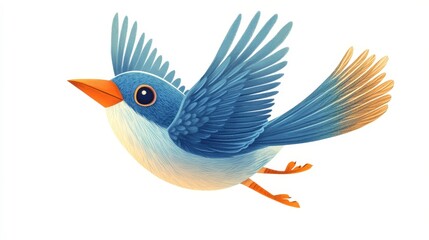 Obraz premium Elegantly captured, a vibrant blue bird soars gracefully, with contrasting dark wingtips against a skyward canvas. Lighter tail feathers flutter, enhancing its ethereal mid-flight dance