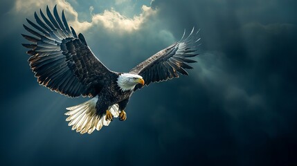 Obraz premium Majestic Eagle in Flight Against Dramatic Sky