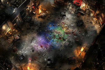 Top-Down View Of A Destructive Urban Battle Game Map