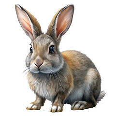 Obraz premium Gray Rabbit Standing on Hind Legs with Alert Ears and Soft Fur