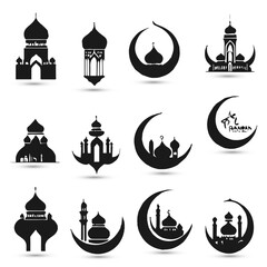 Set collection logo Islamic mosque muslim symbols of Ramadan Mubarak