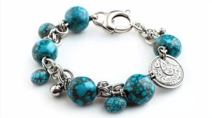Obraz premium Elegant Turquoise and Silver Bracelet with Unique Charm Design