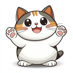 Obraz premium Cute chibi style cat with heart eyes and tiny paws raised in joy