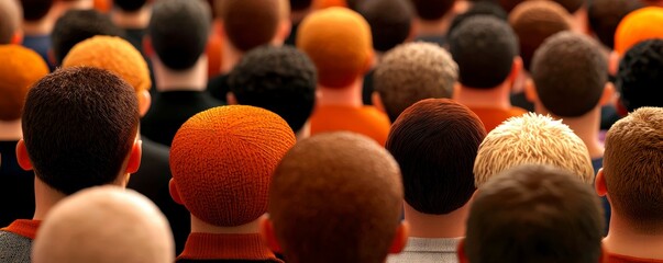 Obraz premium Diverse Crowd Backs of Heads Orange Tones
