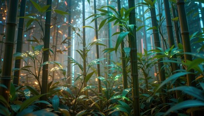 Enchanting Bamboo Forest Glow Mystical Digital Art of Nature s Serenity