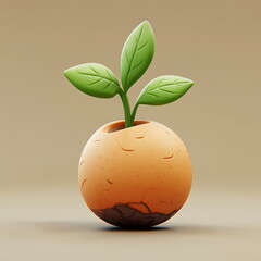 A cute bean sprout with two leaves growing out