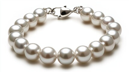 Obraz premium Elegant White Pearl Bracelet with Silver Clasp on Soft Background