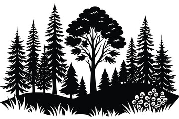 Obraz premium Forest black silhouette vector